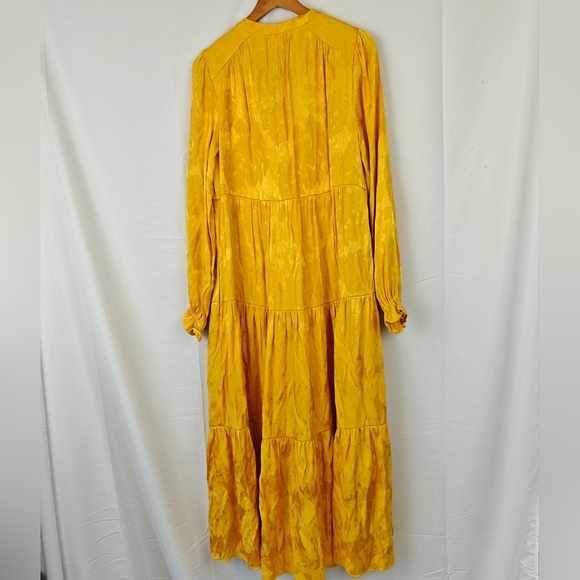 Maeve Anthropologie Maize Yellow Tie Neck Tiered Waist Midi Dress Satin Size XS - Picture 11 of 14